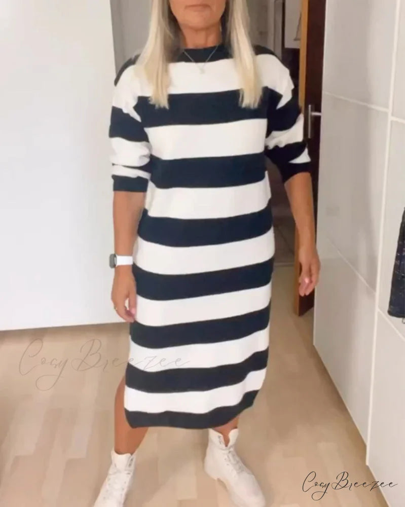 Striped Dress with Round Neck