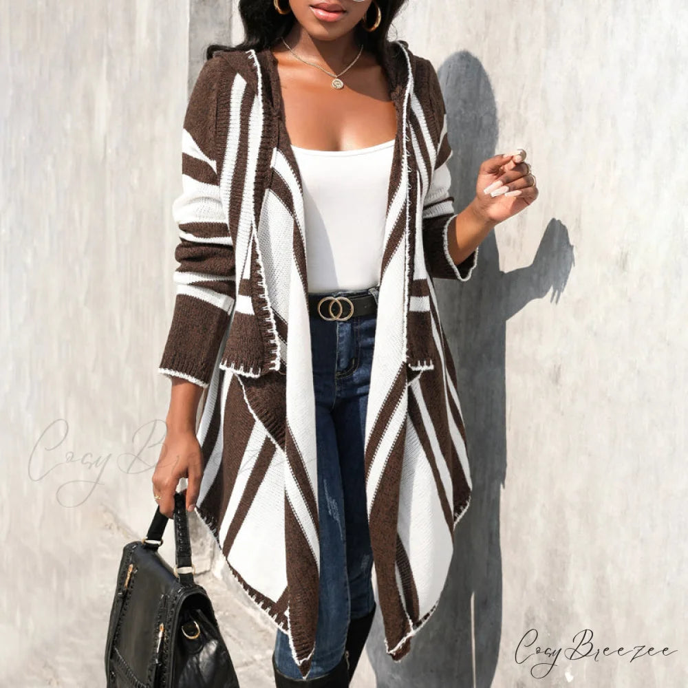 Striped Hooded Cardigan Brown / S