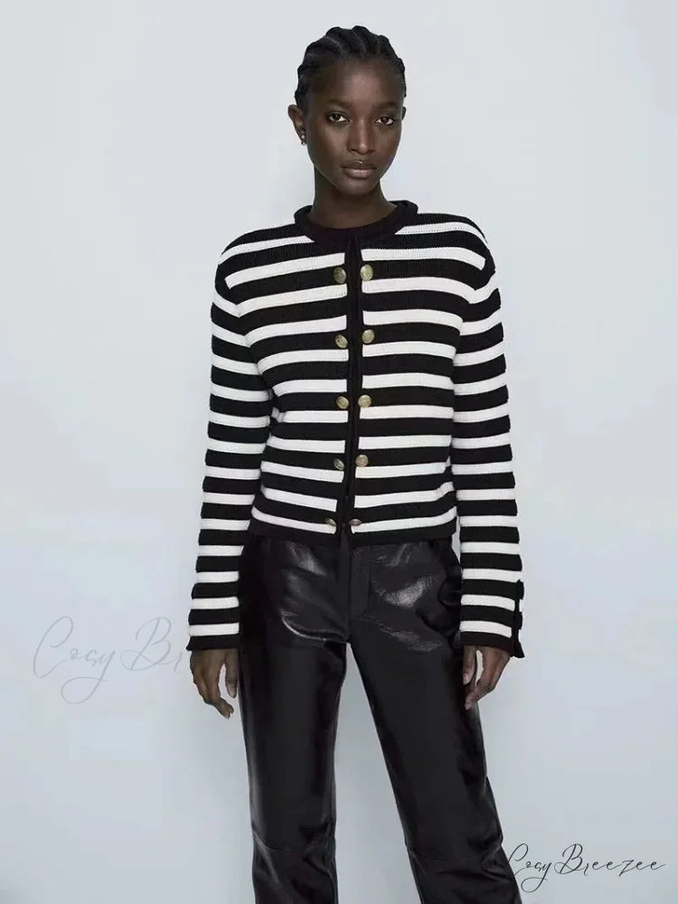 Striped Informal Classic Knit Cardigan cardigans-241228