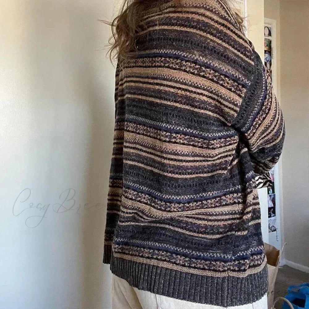 Striped O-neck Baggy Sweater swraters-241228