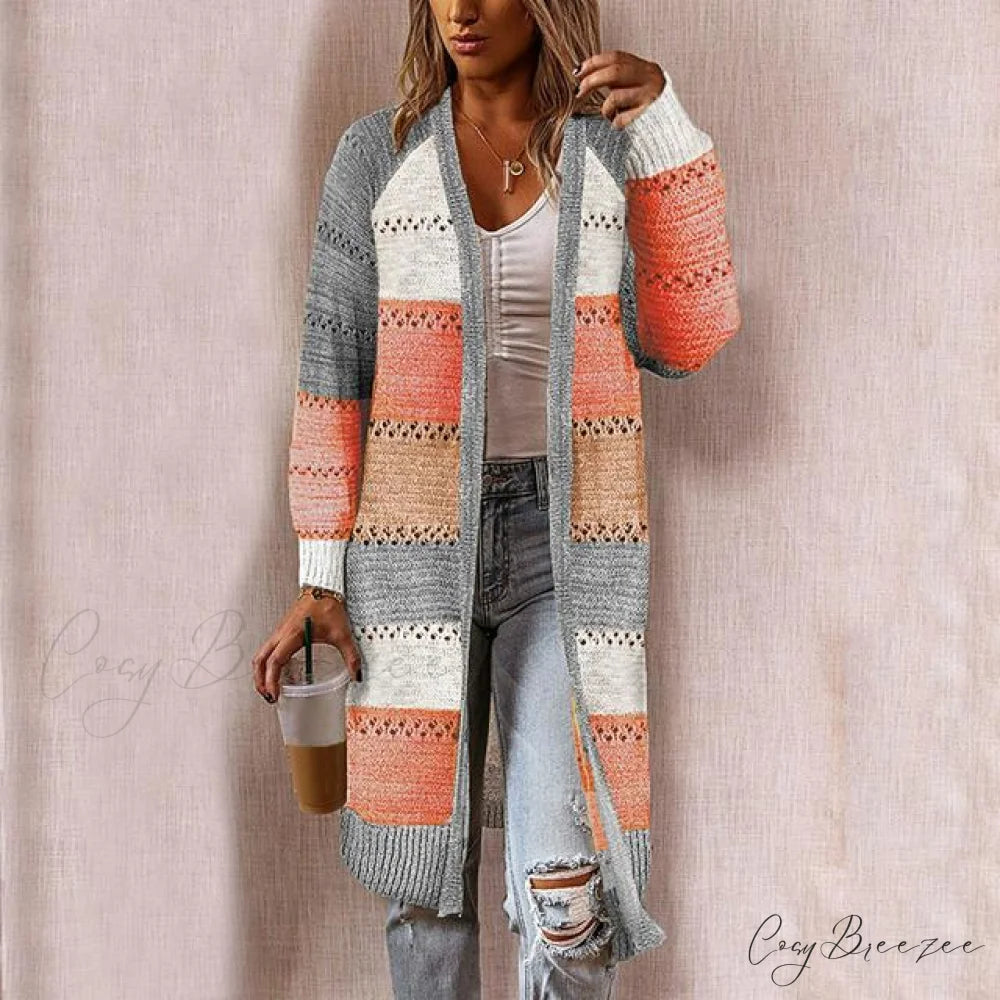Striped Patchwork Cardigan Orange / S