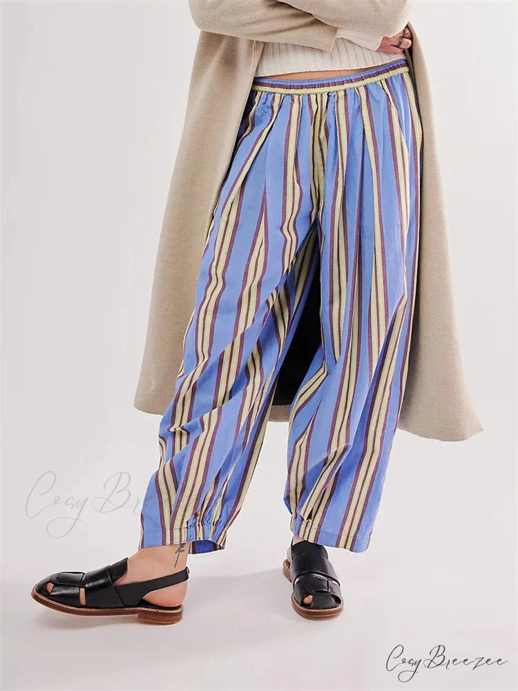 Striped Print Relaxed Stretch Waist Pant pant-250223