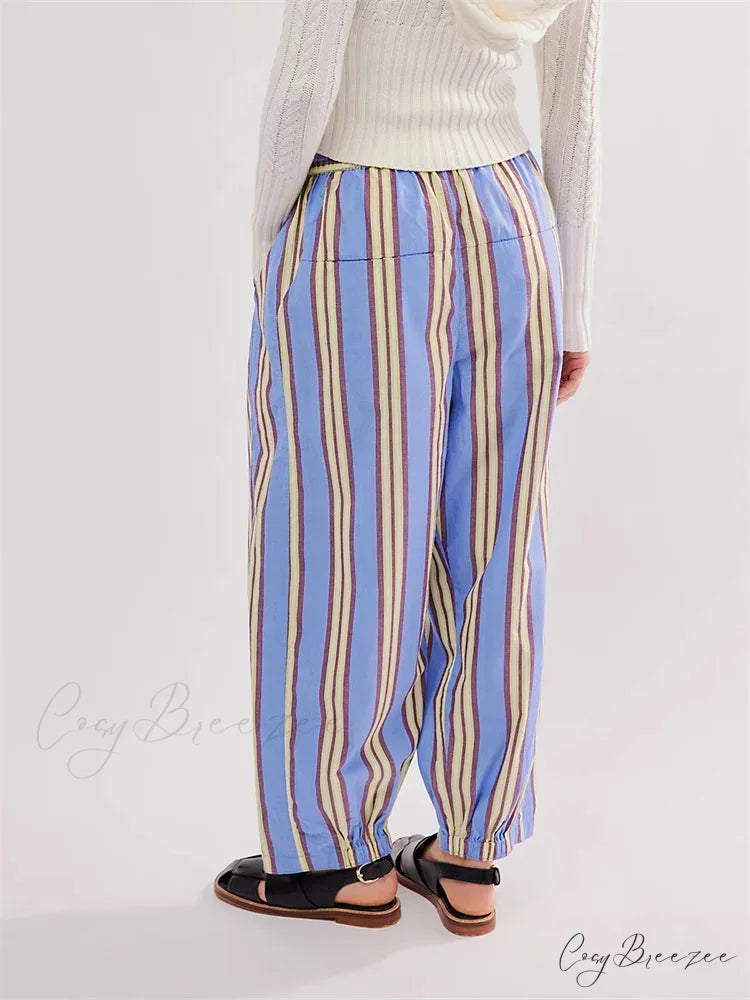 Striped Print Relaxed Stretch Waist Pant pant-250223