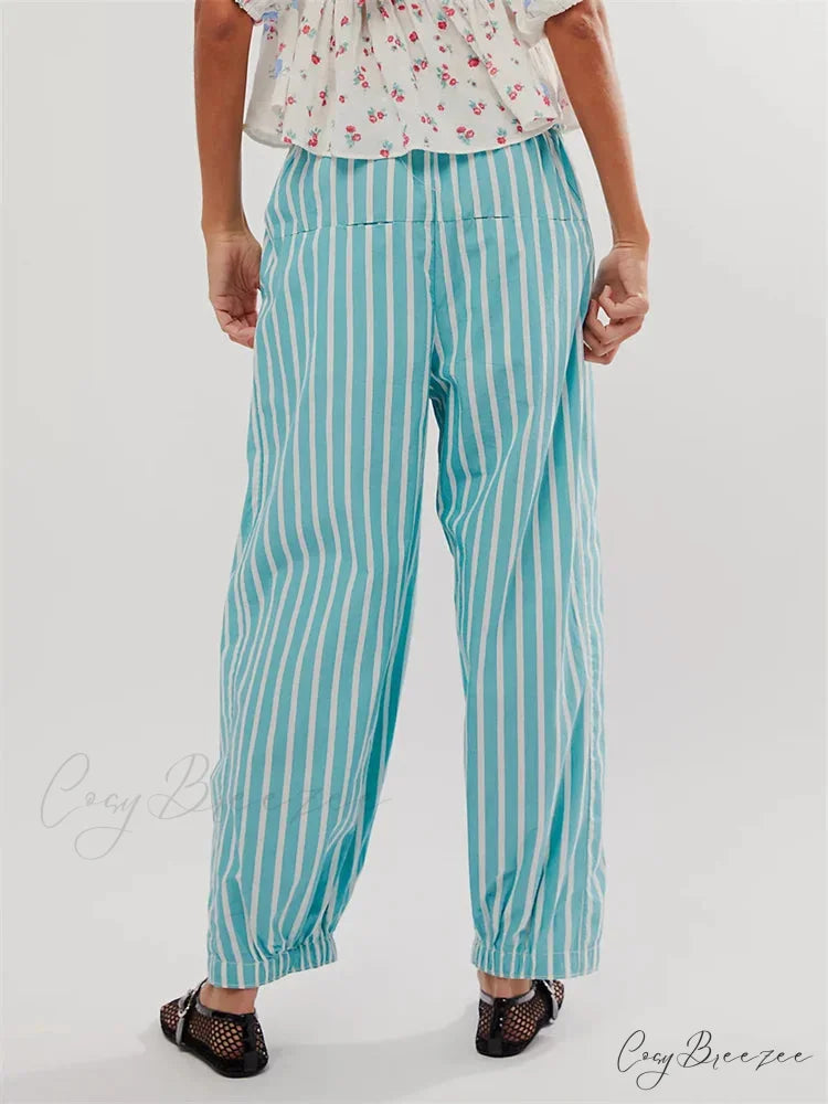 Striped Print Relaxed Stretch Waist Pant pant-250223