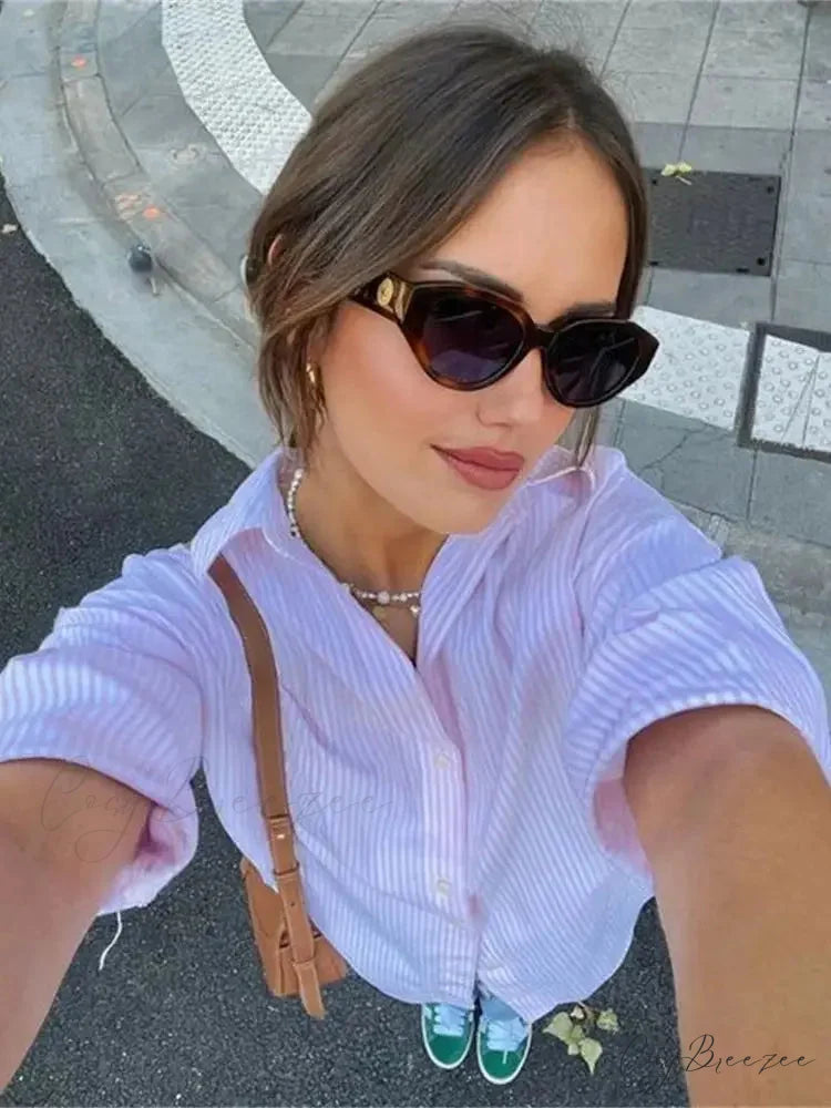 Striped Relaxed Office Shirt blouse-250223