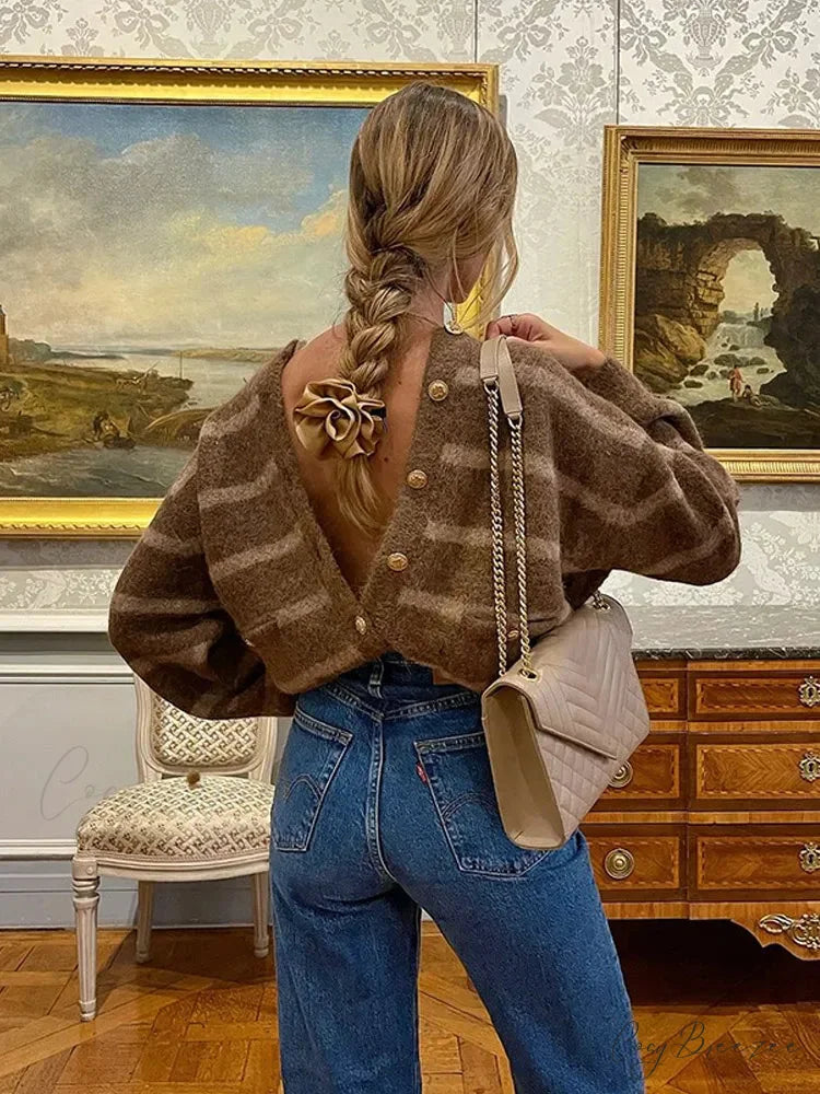 Striped Single Breasted Pocket Cardigan cardigans-241228