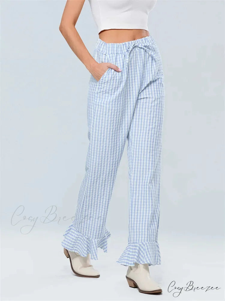 Striped Tie-Up Stretchy Waist Relaxed Casual Pant pant-250223