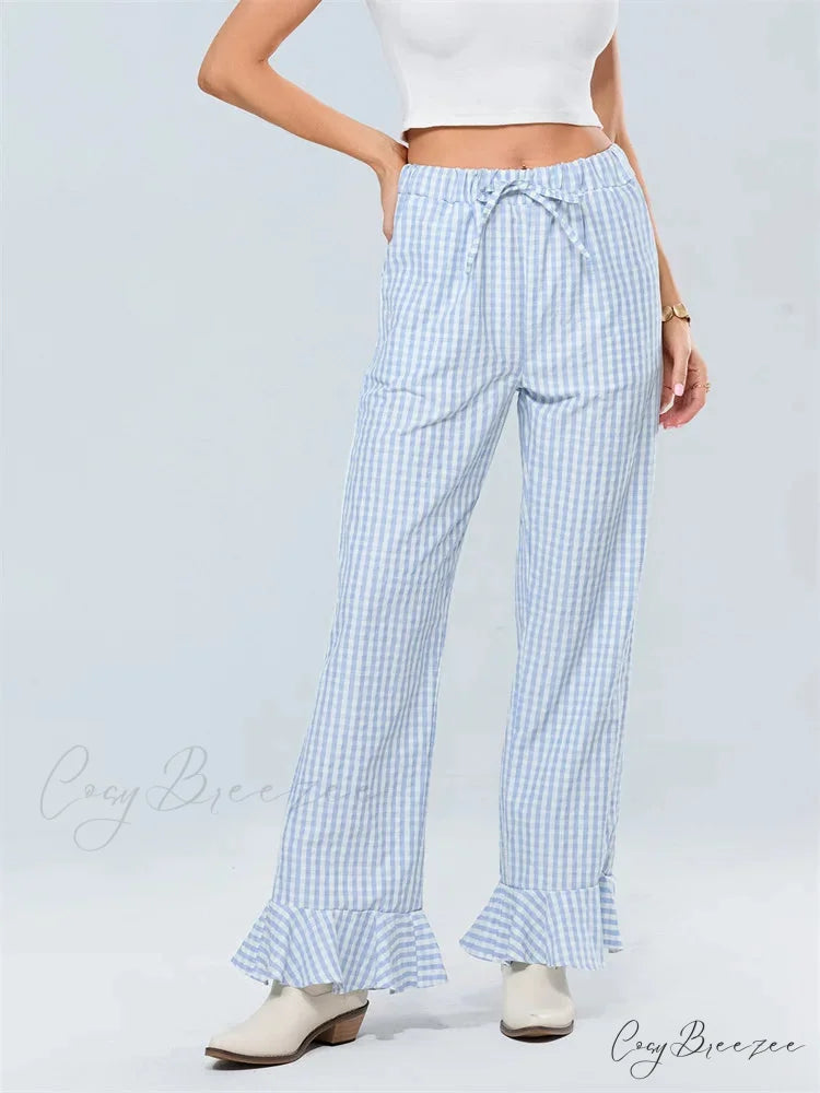 Striped Tie-Up Stretchy Waist Relaxed Casual Pant pant-250223