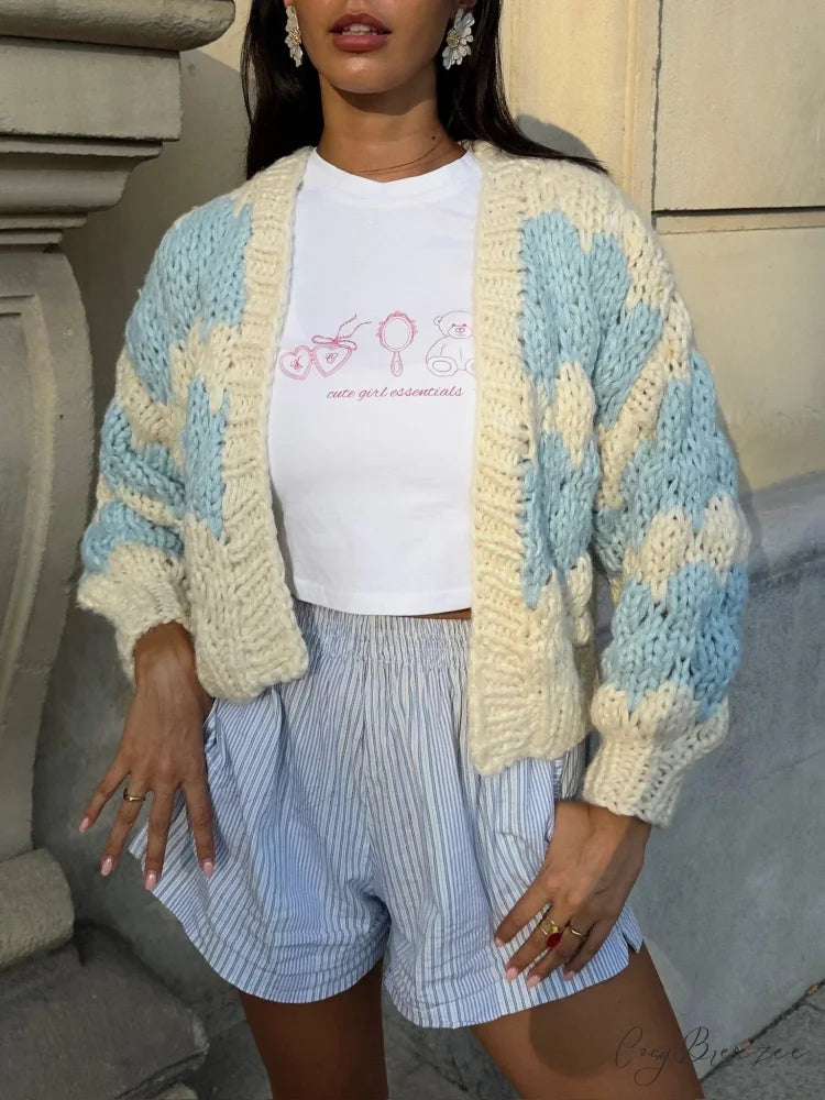Striped Vintage Full Sleeve Knit Cardigan blue / S cardigans-241228