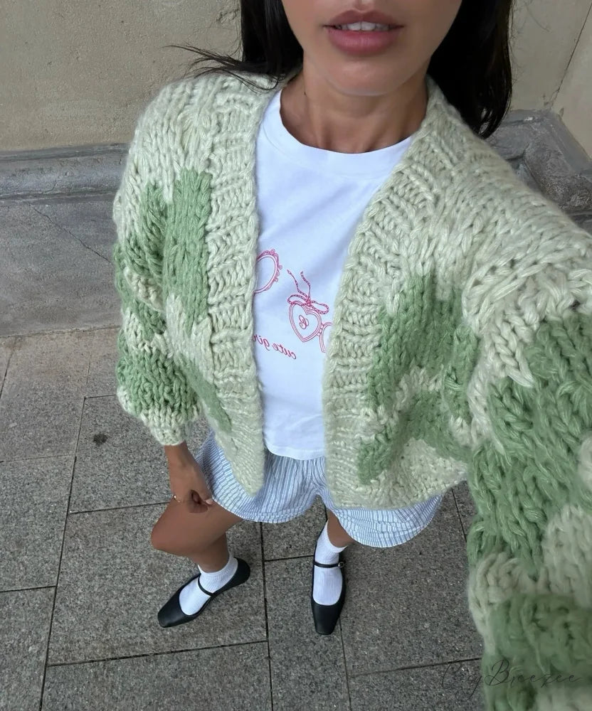 Striped Vintage Full Sleeve Knit Cardigan light green / S cardigans-241228