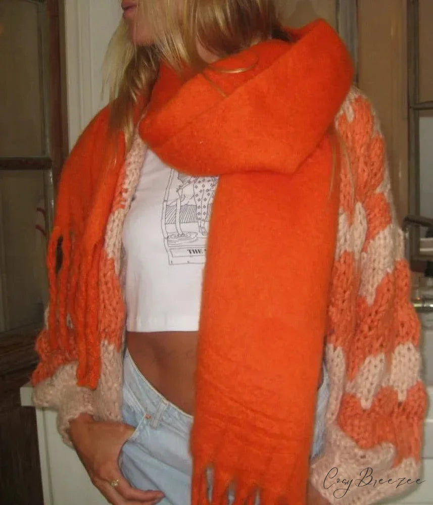 Striped Vintage Full Sleeve Knit Cardigan orange / S cardigans-241228