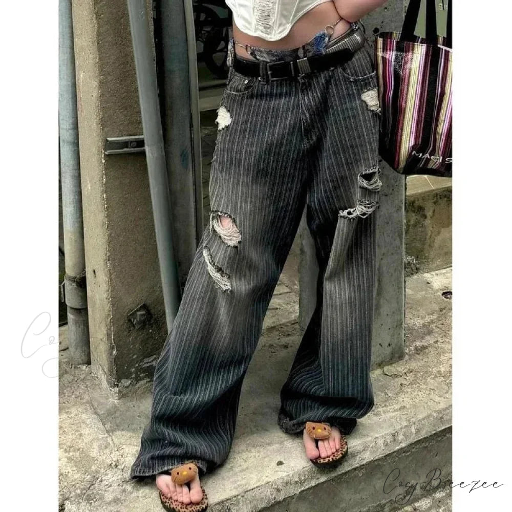 Striped Vintage Y2K Women Jeans Pants pants-241228