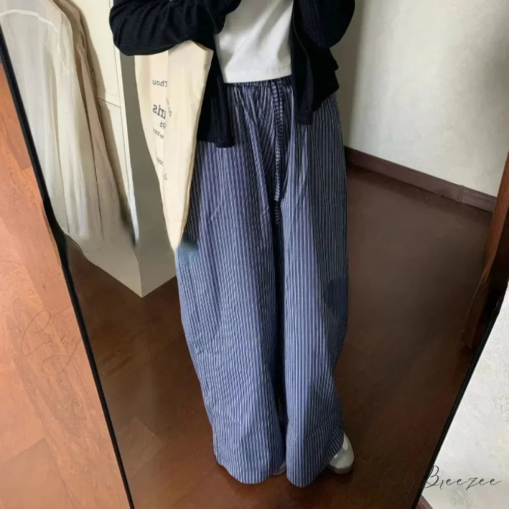 Striped Y2K Women Casual Elastic Pants pants-241228