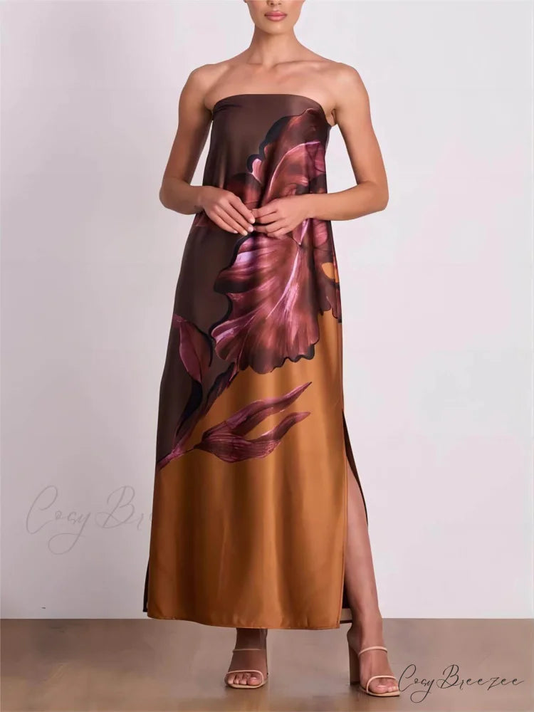 Stylish Contrasting Off-Shoulder Charming Floral Print Maxi Dress