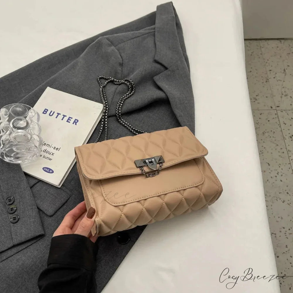 Stylish Diamond Grid Crossbody khaki shoulder-250126