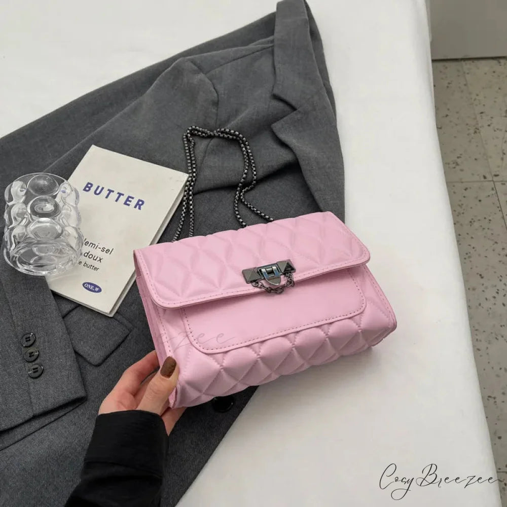 Stylish Diamond Grid Crossbody Pink shoulder-250126