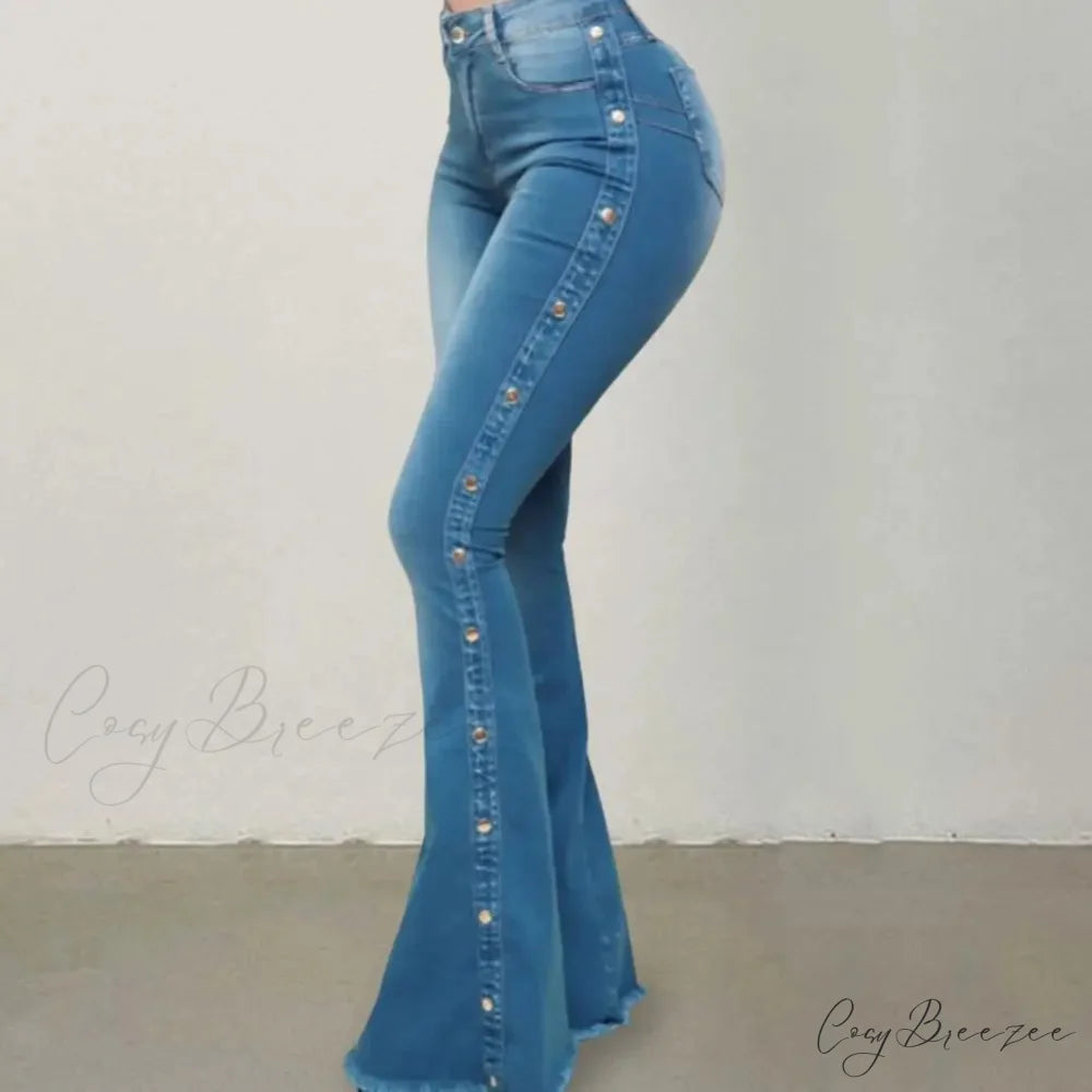 Stylish Flare Control Tummy Skin-Touch Skinny Women Wide Leg Flare Denim Trousers Jeans