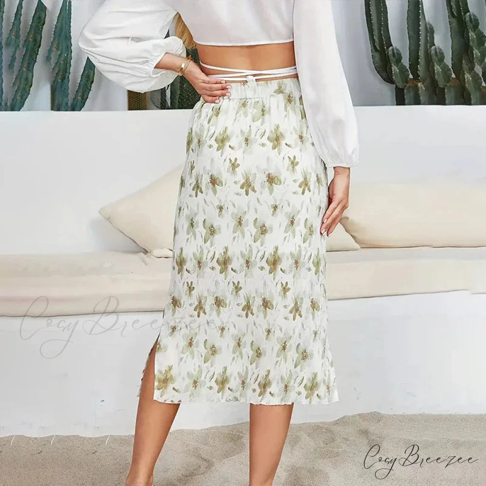 Stylish Floral Printed Tulle High Waist Loose Umbrella Skirt skirt-250126