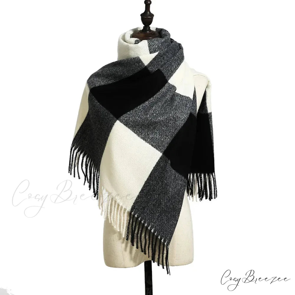 Stylish Plaid Cashmere Winter Scarf black scarf-241228
