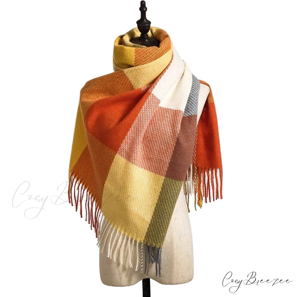 Stylish Plaid Cashmere Winter Scarf light red scarf-241228