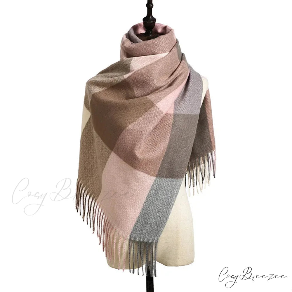 Stylish Plaid Cashmere Winter Scarf pink scarf-241228