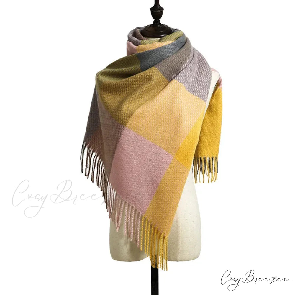 Stylish Plaid Cashmere Winter Scarf yellow scarf-241228
