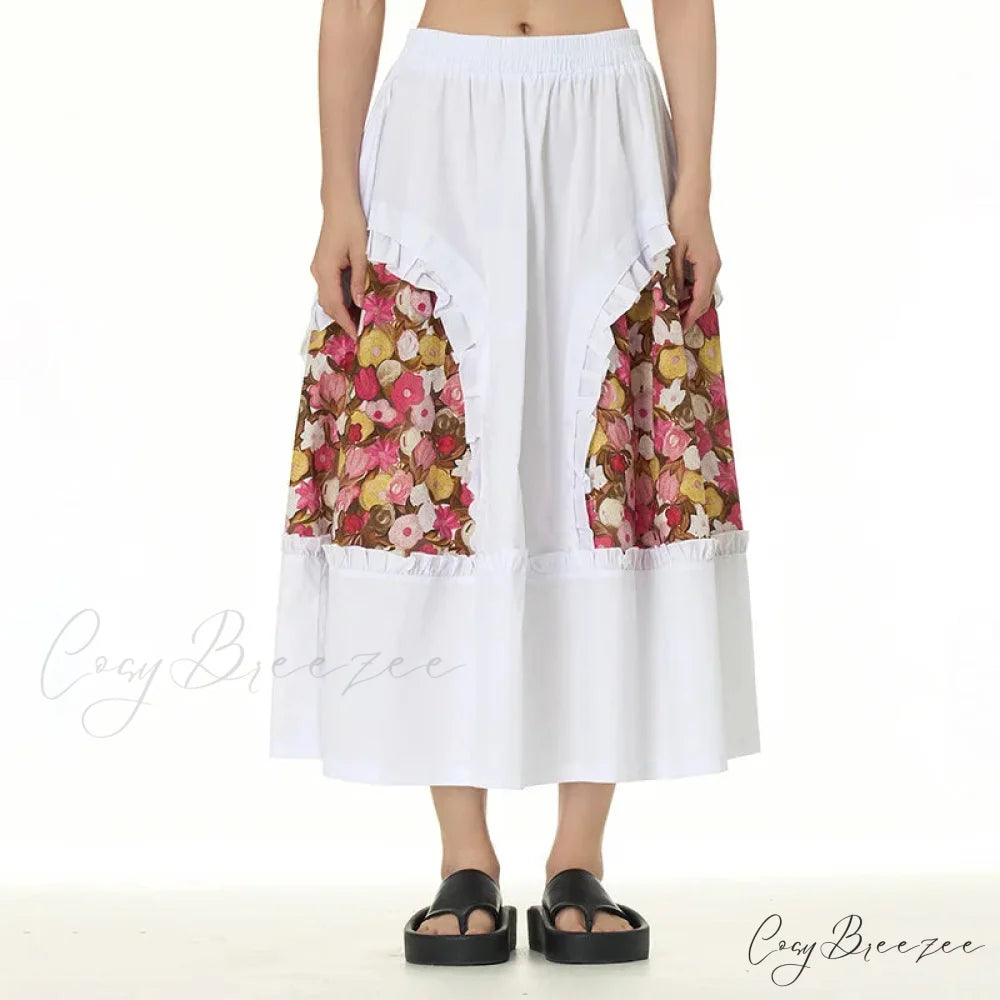 Stylish Skirts All Matched Cotton Romantic Maxi High Waist Ruffled White / One Size skirt-250126