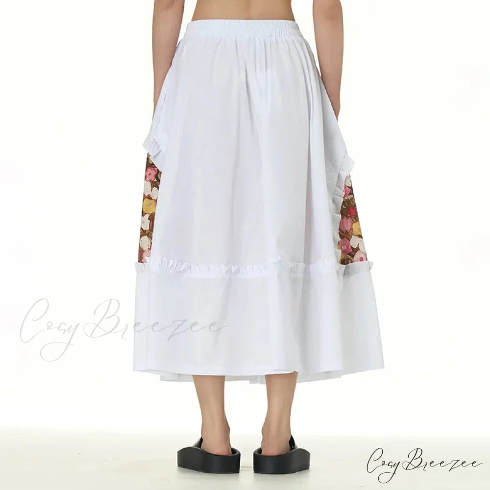 Stylish Skirts All Matched Cotton Romantic Maxi High Waist Ruffled White / One Size skirt-250126