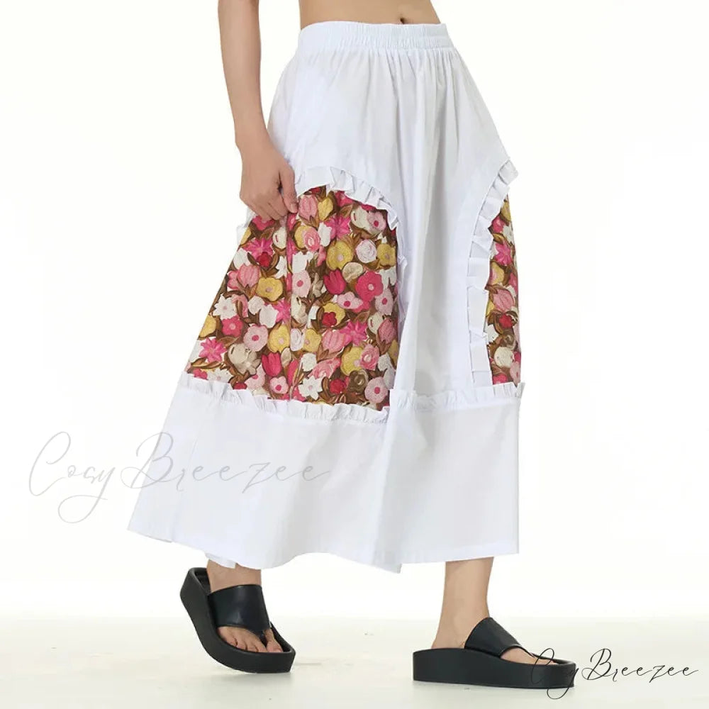 Stylish Skirts All Matched Cotton Romantic Maxi High Waist Ruffled White / One Size skirt-250126