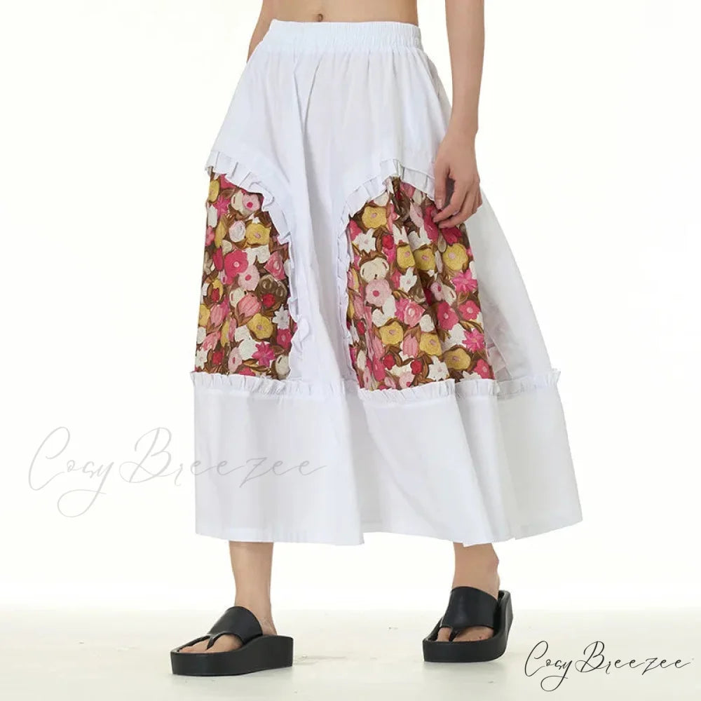 Stylish Skirts All Matched Cotton Romantic Maxi High Waist Ruffled White / One Size skirt-250126