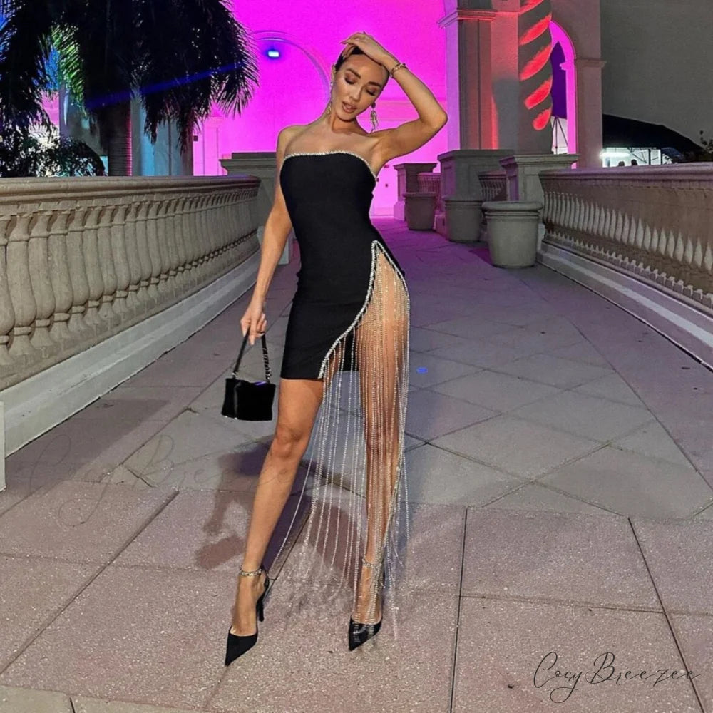 Sultry Strapless Slit Bandage Mini Prom Dress promdress-250223