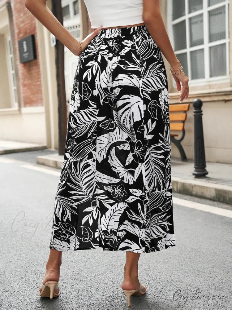 Summer Bohemia Floral Retro Casual Streetwear Long Skirt skirt-250126