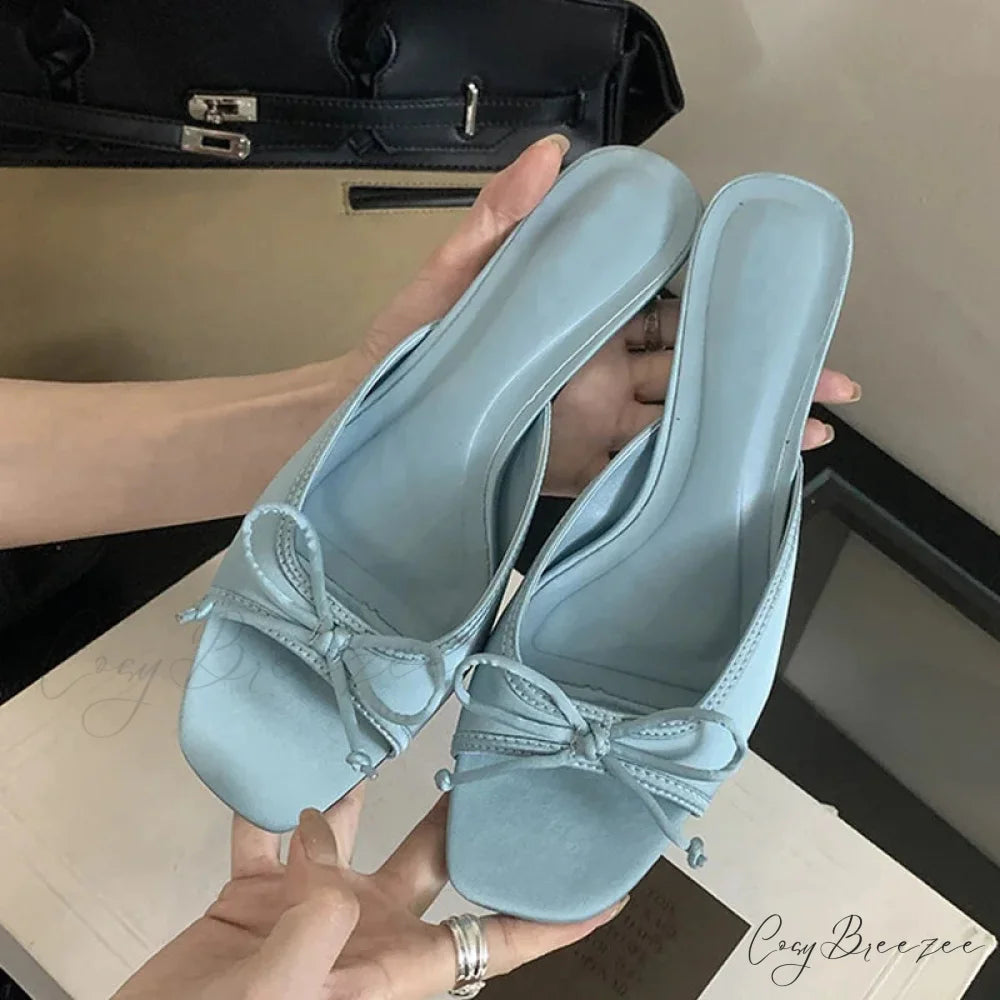 Summer Design Style Square Toe Fashion Butterfly-knot Low Heel Pump Blue / 35