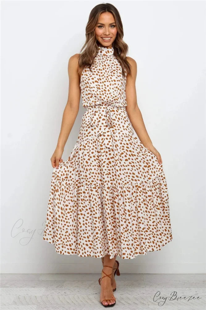 Summer Floral Print Halter Neck Beach Dress cloro10 / S oldfloraldress-250126