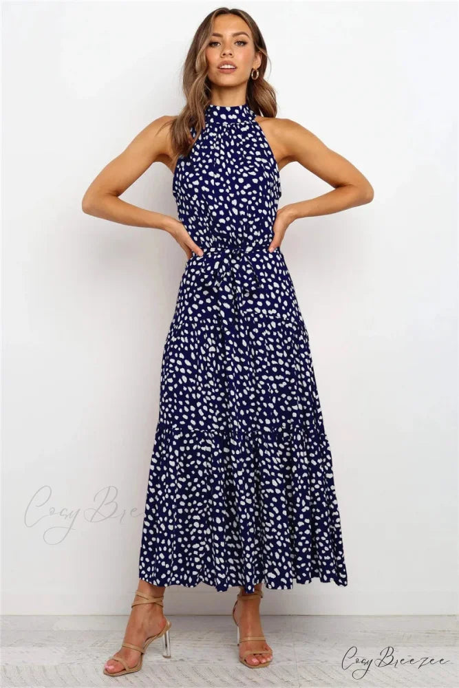Summer Floral Print Halter Neck Beach Dress cloro11 / S oldfloraldress-250126