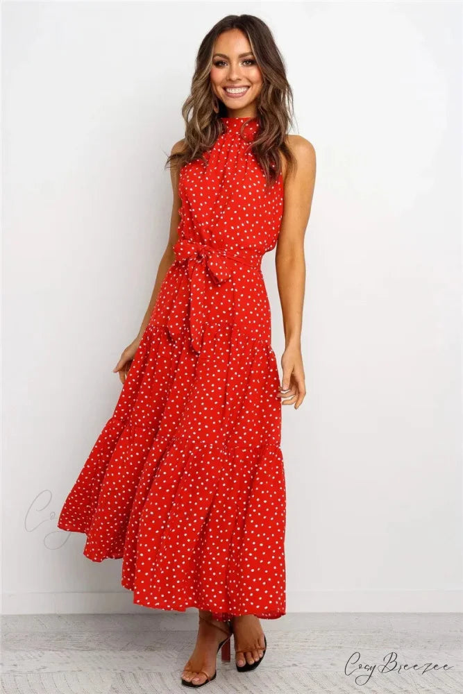 Summer Floral Print Halter Neck Beach Dress cloro2 / S oldfloraldress-250126