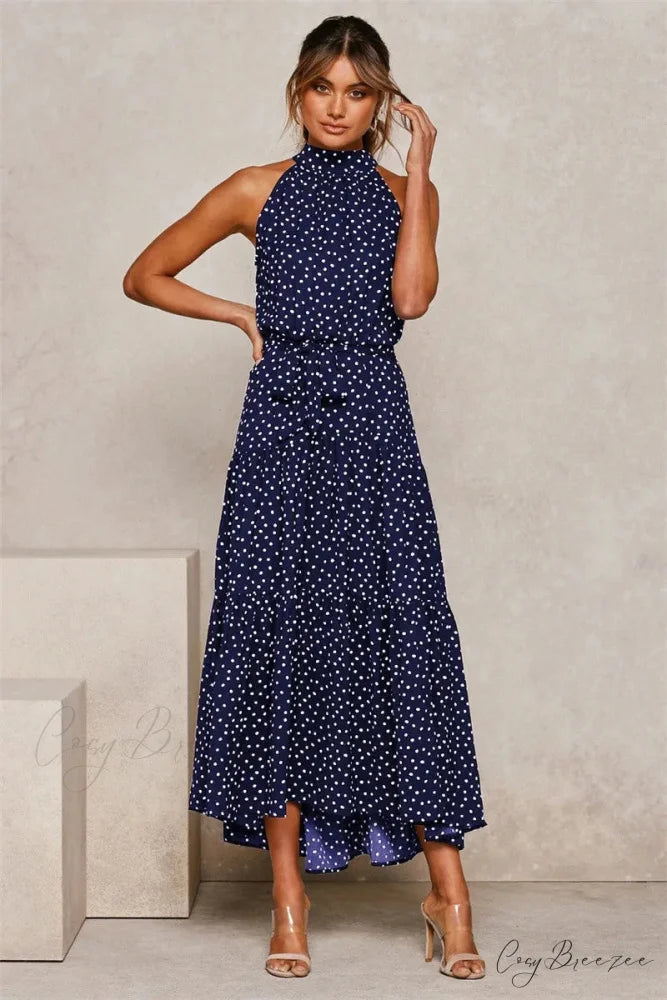 Summer Floral Print Halter Neck Beach Dress cloro3 / S oldfloraldress-250126