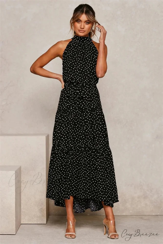 Summer Floral Print Halter Neck Beach Dress cloro4 / S oldfloraldress-250126
