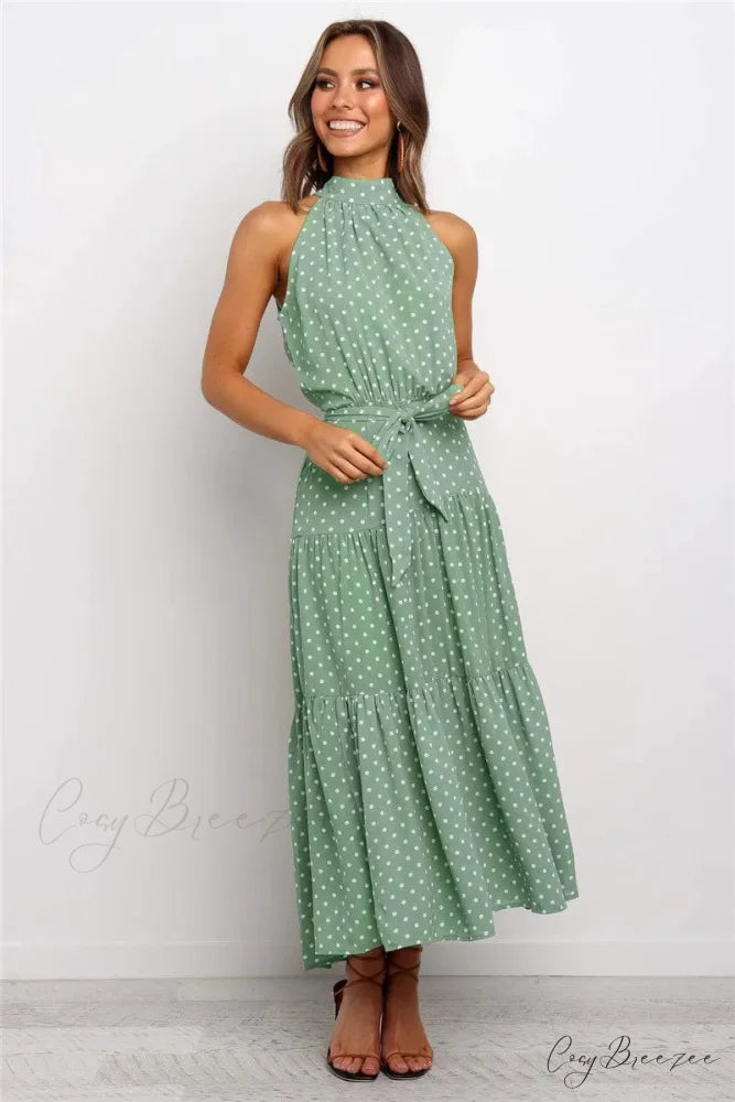 Summer Floral Print Halter Neck Beach Dress cloro5 / S oldfloraldress-250126