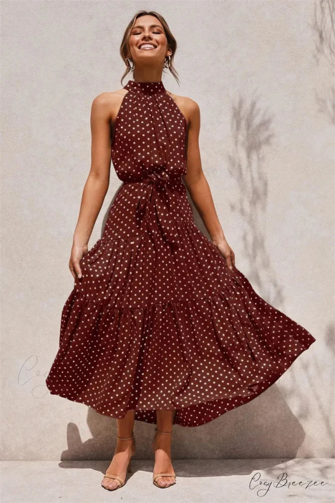 Summer Floral Print Halter Neck Beach Dress cloro6 / S oldfloraldress-250126