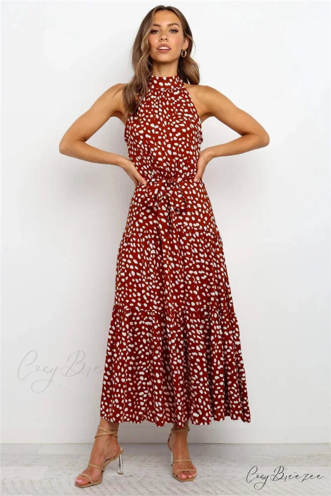 Summer Floral Print Halter Neck Beach Dress cloro9 / S oldfloraldress-250126