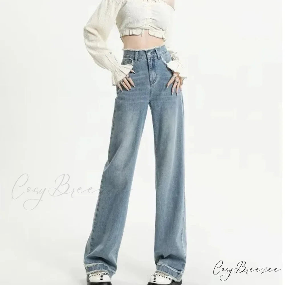 Summer Light Straight Artistic Washable Lazy Buttons Versatile New Women’s Jean Light Blue / XS