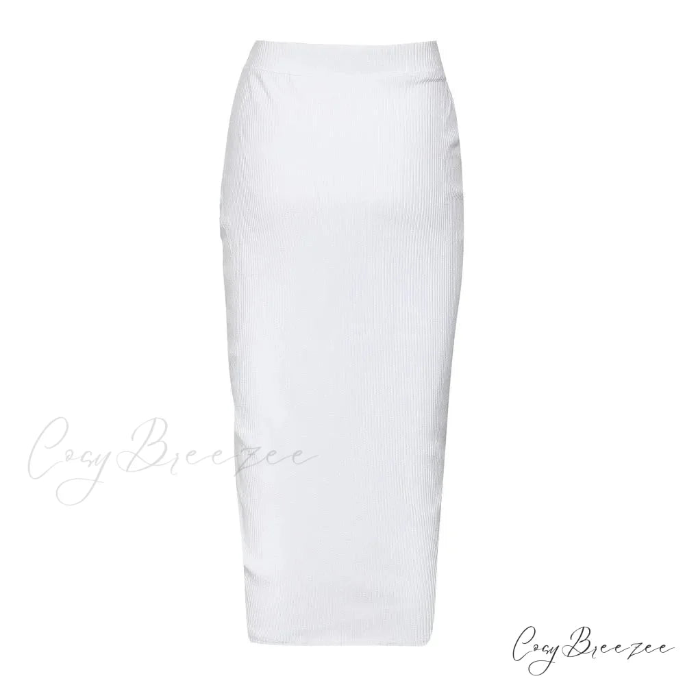 Summer Long Knitted Bodycon Slim Elegant Solid Black Midi Pencil Skirt