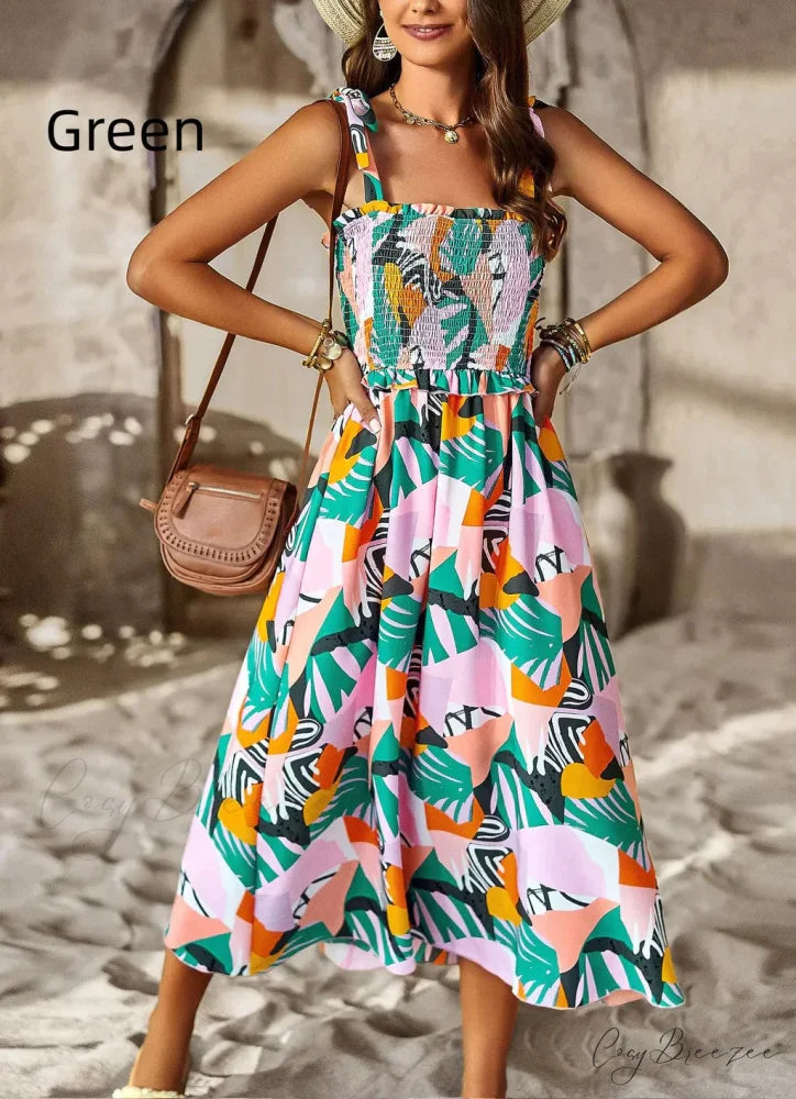 Summer Printed Maxi Sling Dress M / blue