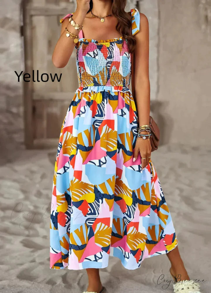 Summer Printed Maxi Sling Dress M / green