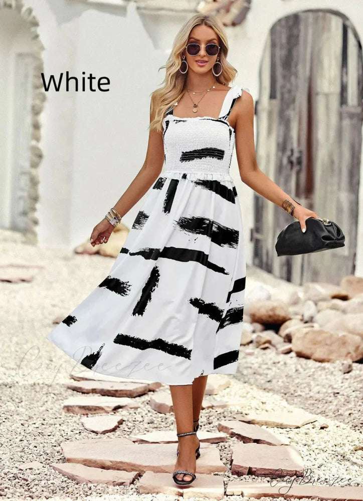 Summer Printed Maxi Sling Dress M / white