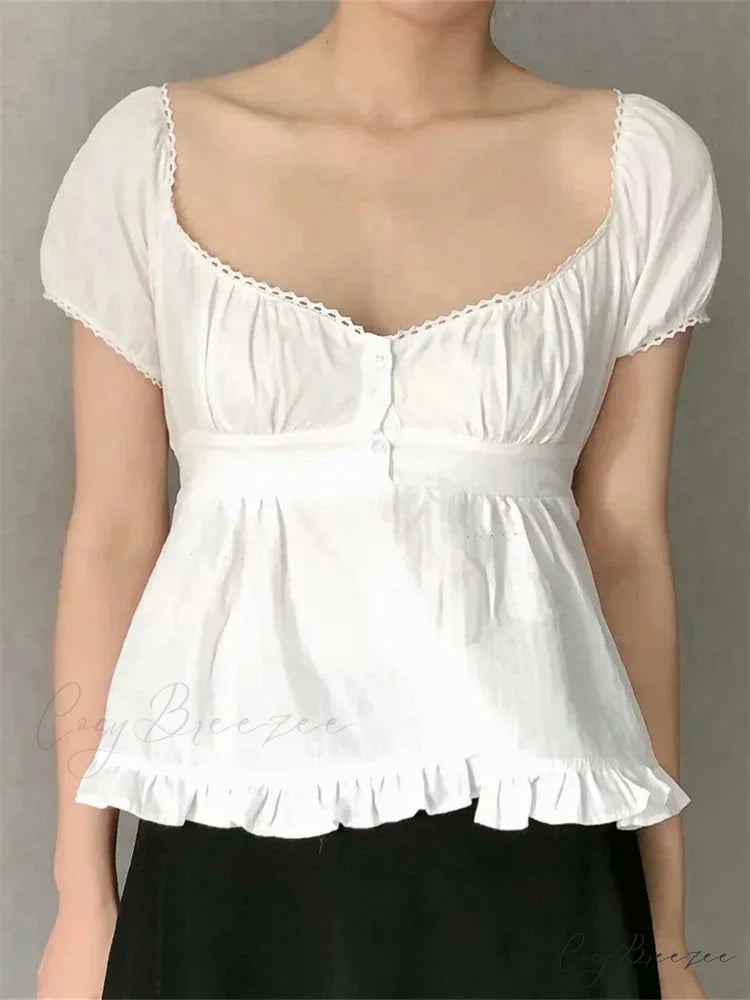 Summer Puff Short Sleeve Square Neck Crop Top blouse-250126