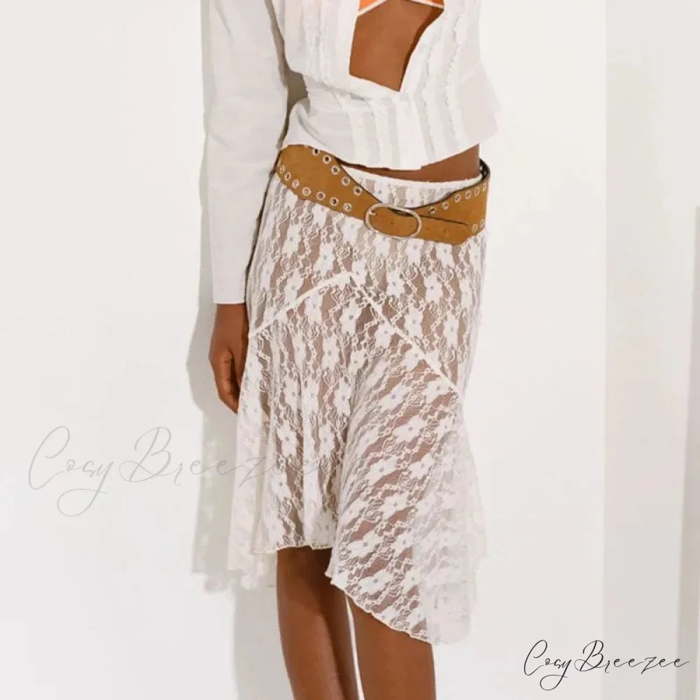 Summer See Through Boho Fairy Grunge Lace Maxi Skirt
