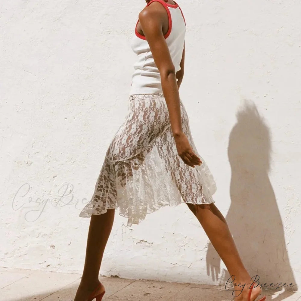 Summer See Through Boho Fairy Grunge Lace Maxi Skirt