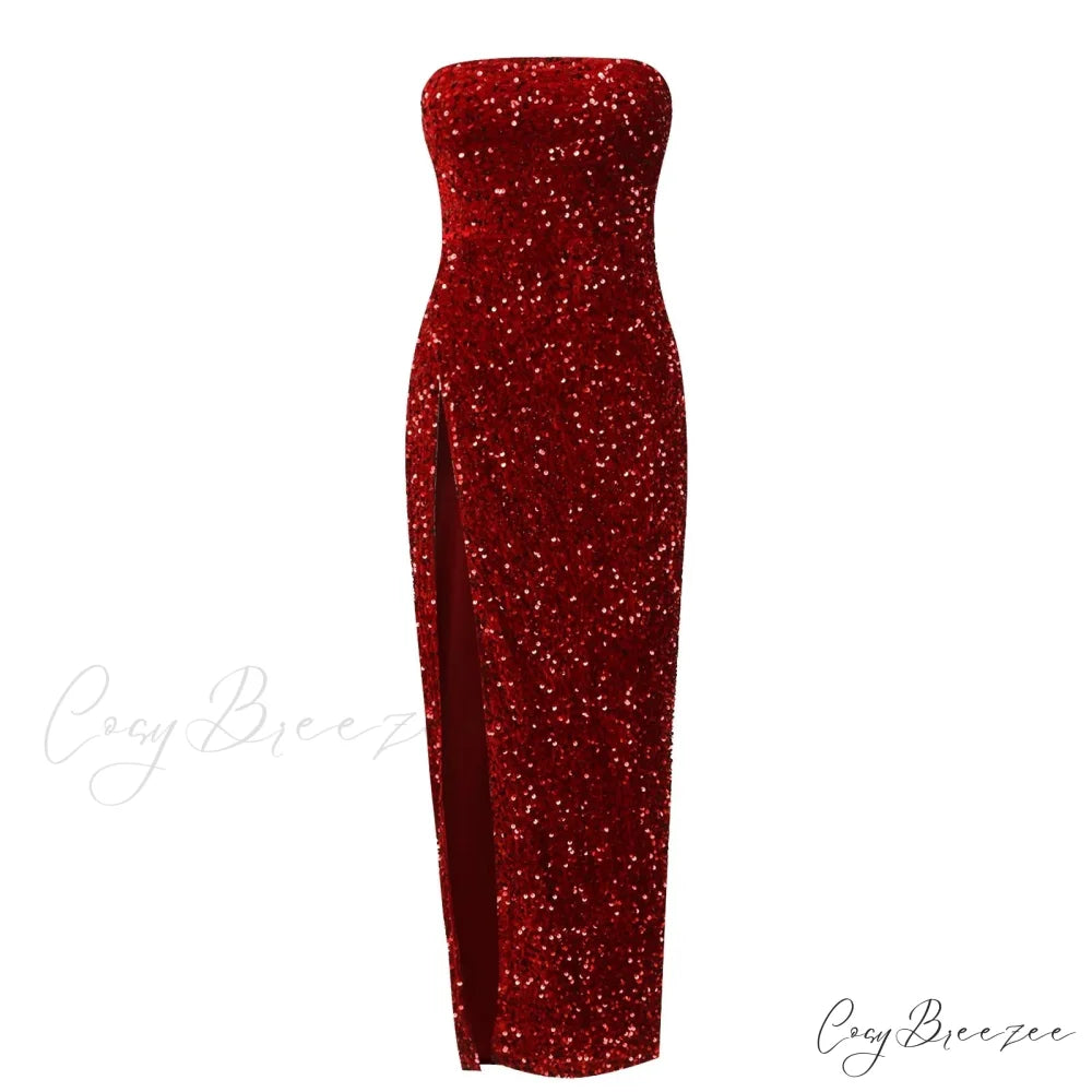 Summer Sequin Sexy High Slit Elegant Christmas Party Dress